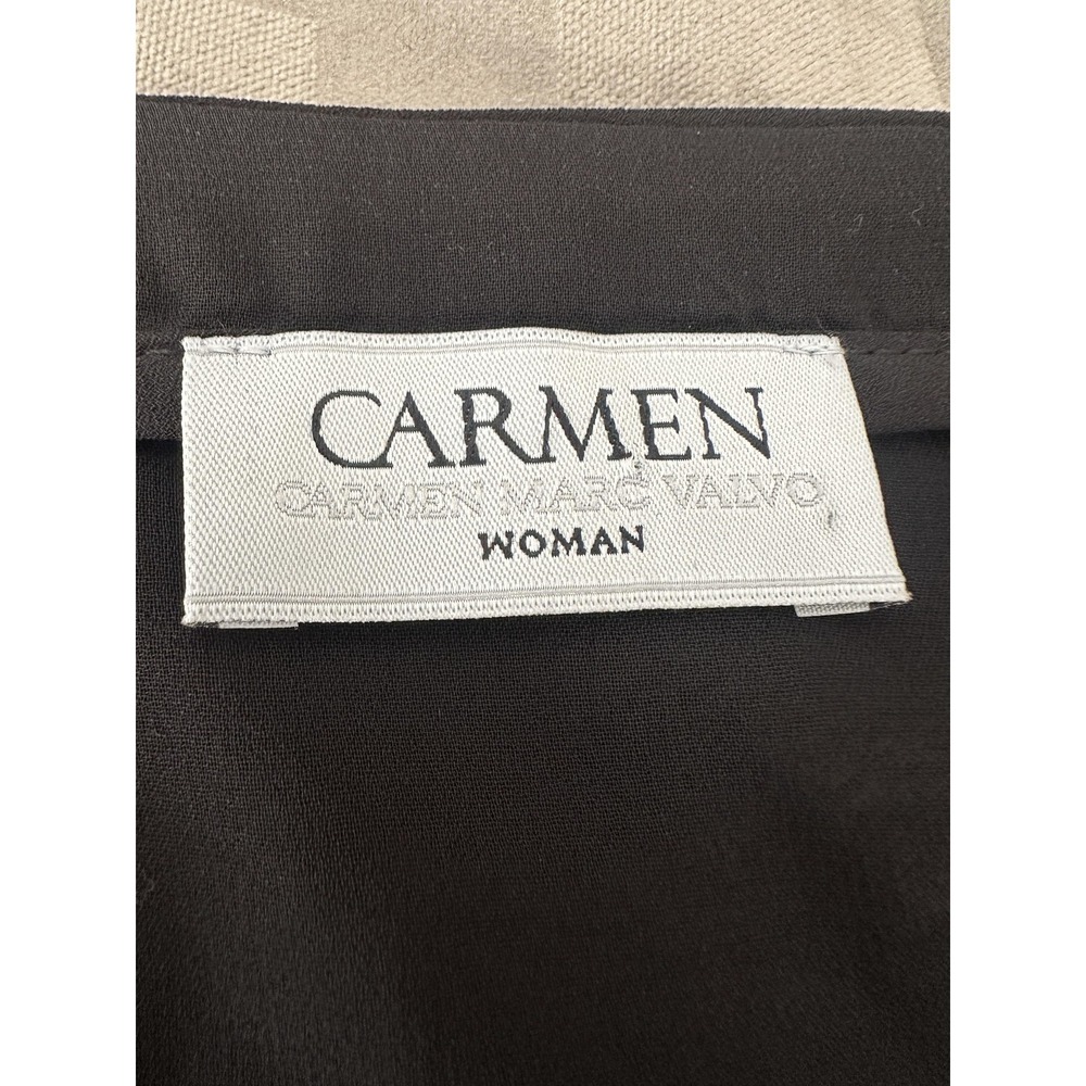 Carmen Marc Valvo Woman Shirt Womens 0X Black V Neck Sleeveless Sheer Hem Blouse - Picture 3 of 14